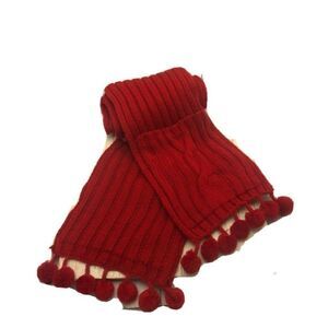 BATH & Body Works Red Knitted 7.5’ Long Winter Scarf With Pom Poms & Pockets NWT